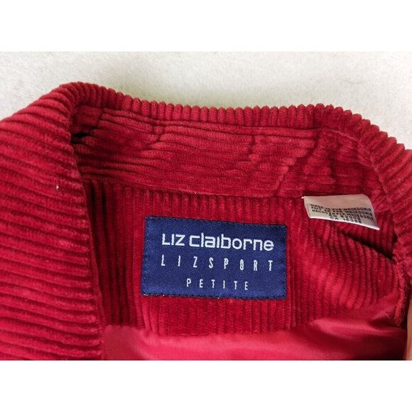 Liz Claiborne Women's Jacket PM Petite Medium Red Corduroy Button - Picture 7 of 11